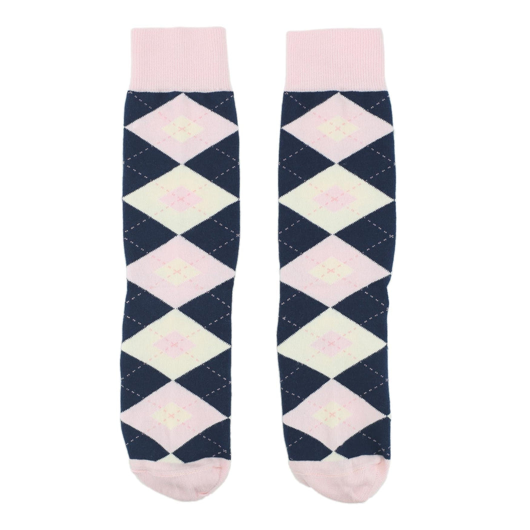 Blush Petal Navy Argyle Wedding Groomsmen Men's Dress Socks with Matching Necktie