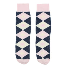 Load image into Gallery viewer, Customizable Groomsmen Gift Set Petal Pink Blush Navy Argyle Men’s Dress Socks

