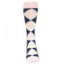 Load image into Gallery viewer, Petal Pink Blush Navy Argyle Wedding Groomsmen Men’s Dress Socks
