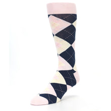 Load image into Gallery viewer, Petal Pink Blush Navy Argyle Wedding Groomsmen Men’s Dress Socks

