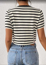 Load image into Gallery viewer, Striped Cropped Knit Top with Lace-Up Front
