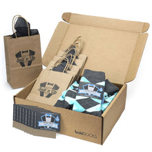 Load image into Gallery viewer, Customizable Groomsmen Gift Set Pool Blue Grey Argyle Men’s Dress Socks
