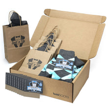 Load image into Gallery viewer, Customizable Groomsmen Gift Set Pool Blue Grey Argyle Men’s Dress Socks
