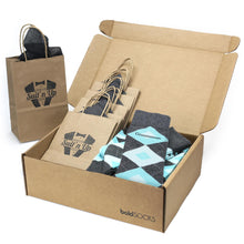 Load image into Gallery viewer, Customizable Groomsmen Gift Set Pool Blue Grey Argyle Men’s Dress Socks
