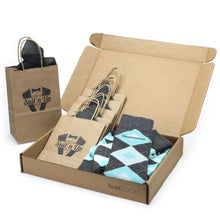 Load image into Gallery viewer, Customizable Groomsmen Gift Set Pool Blue Grey Argyle Men’s Dress Socks
