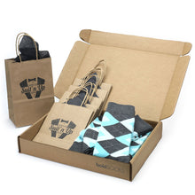 Load image into Gallery viewer, Customizable Groomsmen Gift Set Pool Blue Grey Argyle Men’s Dress Socks
