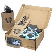 Load image into Gallery viewer, Customizable Groomsmen Gift Set Pool Blue Grey Argyle Men’s Dress Socks
