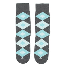 Load image into Gallery viewer, Customizable Groomsmen Gift Set Pool Blue Grey Argyle Men’s Dress Socks
