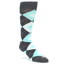 Load image into Gallery viewer, Pool Blue Gray Argyle Men’s Dress Socks
