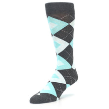Load image into Gallery viewer, Pool Blue Gray Argyle Men’s Dress Socks
