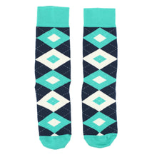 Load image into Gallery viewer, Turquoise Navy Argyle Wedding Groomsmen Men’s Dress Socks
