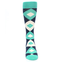 Load image into Gallery viewer, Turquoise Navy Argyle Wedding Groomsmen Men’s Dress Socks
