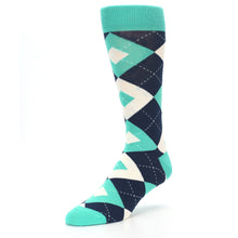 Load image into Gallery viewer, Turquoise Navy Argyle Wedding Groomsmen Men’s Dress Socks
