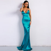 Load image into Gallery viewer, V-neck solid color sling backless ladies evening dress
