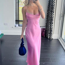 Load image into Gallery viewer, Women Camis Satin Long Dresses Elegant Sleeveless Slip Holiday Party Dresses Sexy Casual Backless Summer Dresses
