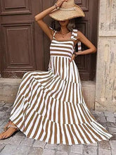 Load image into Gallery viewer, Striped and Floral Sleeveless Maxi Dress
