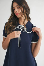 Load image into Gallery viewer, Ruffle Trimmed Collar Fine Knit Mini Dress For Women – Ruffle Mini Dress, Fine Knit Dress, Collar Dress, Feminine Mini Dress, Chic Knit Dress
