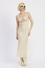 Load image into Gallery viewer, DITSY PRINT MIDI DRESS WITH CUTOUT AND LACE TRIM
