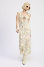 Load image into Gallery viewer, DITSY PRINT MIDI DRESS WITH CUTOUT AND LACE TRIM
