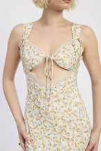 Load image into Gallery viewer, DITSY PRINT MIDI DRESS WITH CUTOUT AND LACE TRIM
