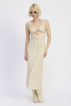 Load image into Gallery viewer, DITSY PRINT MIDI DRESS WITH CUTOUT AND LACE TRIM

