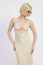 Load image into Gallery viewer, DITSY PRINT MIDI DRESS WITH CUTOUT AND LACE TRIM
