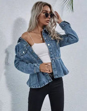 Load image into Gallery viewer, Peplum Denim Jacket

