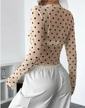 Load image into Gallery viewer, Mesh polka dot long sleeve cropped top
