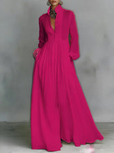 Load image into Gallery viewer, Women's French Style Long Sleeve Pleated A-Line Maxi Dress

