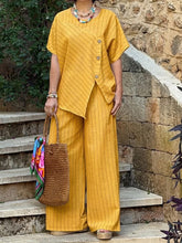 Load image into Gallery viewer, Striped Shirt &amp; Loose Pants Set – Three-Quarter Sleeve Two-Piece
