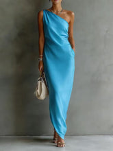 Load image into Gallery viewer, Women's Satin Off-Shoulder Slim-Fit Maxi Dress
