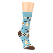 Load image into Gallery viewer, Blue Brown Diamond Pattern Women&#39;s Dress Socks
