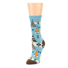 Load image into Gallery viewer, Blue Brown Diamond Pattern Women&#39;s Dress Socks
