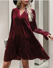Load image into Gallery viewer, Elegant Velvet Long Sleeve  Solid Color Dress

