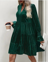 Load image into Gallery viewer, Elegant Velvet Long Sleeve  Solid Color Dress
