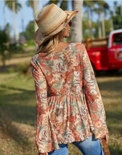 Load image into Gallery viewer, Western Printed Bell Sleeve Blouse
