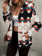 Load image into Gallery viewer, Modern Women Geometric Zip-Up Sherpa Jacket With Hood And Pockets Stylish Winter Jacket
