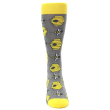 Load image into Gallery viewer, Gray Yellow Honey Bees Men&#39;s Dress Socks
