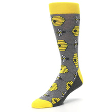 Load image into Gallery viewer, Gray Yellow Honey Bees Men&#39;s Dress Socks
