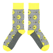 Load image into Gallery viewer, Gray Yellow Honey Bees Men&#39;s Dress Socks
