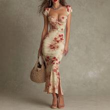 Load image into Gallery viewer, Women's Vintage Printed Sweetheart Neck Bodycon Midi Dress
