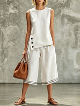 Load image into Gallery viewer, Women's Tank Top &amp; Wide-Leg Pants Set – Side Split, Pockets, Buttons
