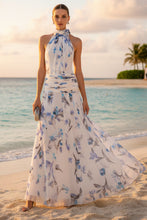 Load image into Gallery viewer, Halter Neck Printed Maxi Dress – Fitted Sleeveless Long Dress
