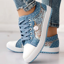 Load image into Gallery viewer, Floral Embroidered Polka Dot Print Sneakers — Women’s Casual Canvas Shoes

