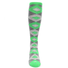 Load image into Gallery viewer, Kelly Green Gray Argyle Socks - Men&#39;s Over-the-Calf Socks
