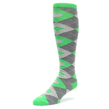 Load image into Gallery viewer, Kelly Green Gray Argyle Socks - Men&#39;s Over-the-Calf Socks
