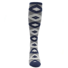 Load image into Gallery viewer, Navy Gray Argyle Socks - Men&#39;s Over-the-Calf Socks
