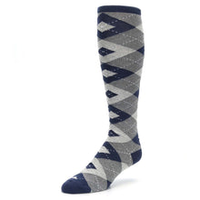 Load image into Gallery viewer, Navy Gray Argyle Socks - Men&#39;s Over-the-Calf Socks
