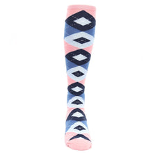 Load image into Gallery viewer, Pink Blue Navy Argyle Men&#39;s Over-the-Calf Dress Socks
