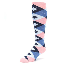 Load image into Gallery viewer, Pink Blue Navy Argyle Men&#39;s Over-the-Calf Dress Socks
